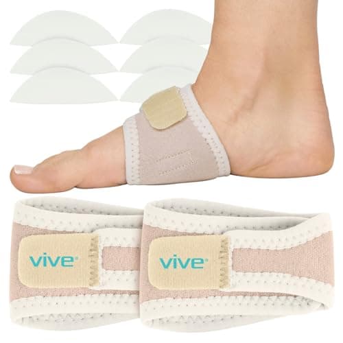 Vive Foot Arch Support Brace - Pain Relief for Flat Feet & Plantar Fasciitis - Compression Strap with Gel Bands (Beige)