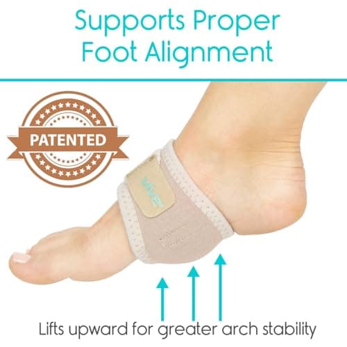 Vive Foot Arch Support Brace - Pain Relief for Flat Feet & Plantar Fasciitis - Compression Strap with Gel Bands (Beige)