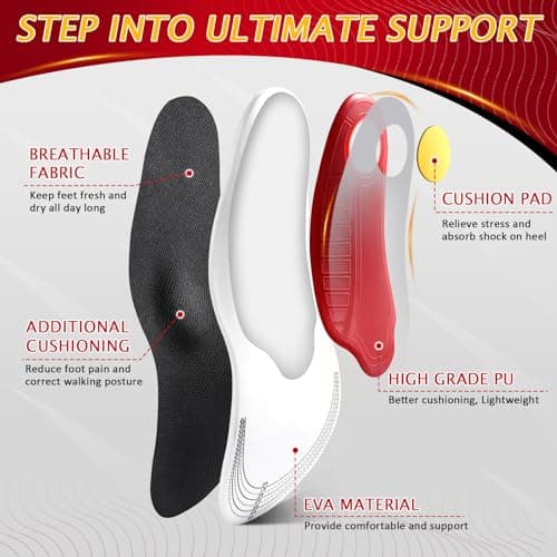 Ailaka High Arch Support Insoles for Flat Feet, Plantar Fasciitis Relief